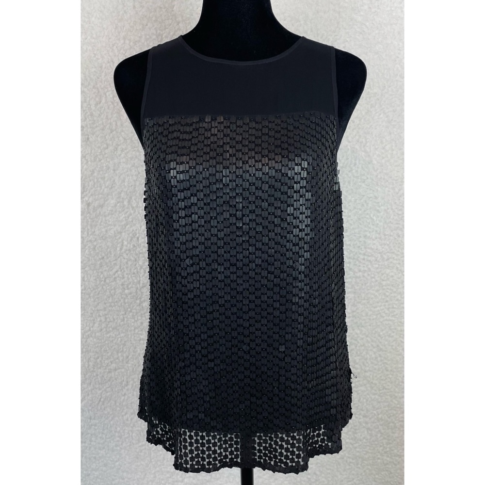 PARKER • Black Carson Combo Silk Chiffon Sequin Embellished Tank Top, S - Picture 13 of 16